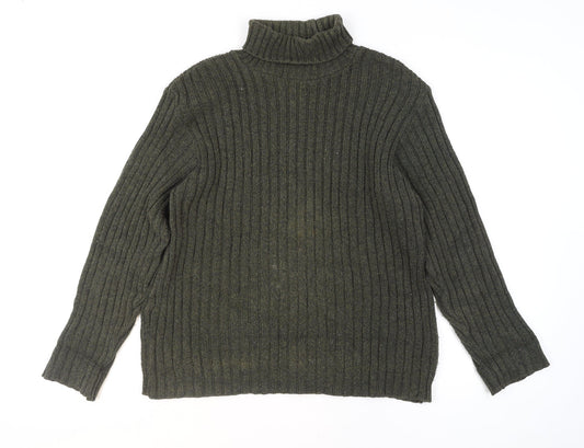 Hawkshead Men's Green Roll Neck Ribbed Knit Jumper Size L