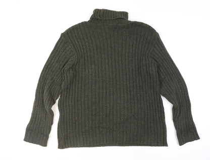 Hawkshead Men's Green Roll Neck Ribbed Knit Jumper Size L