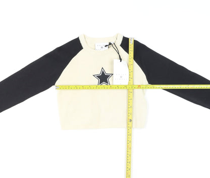 Daisy Street Women's Beige Black Cropped Raglan Star Knit Top XS