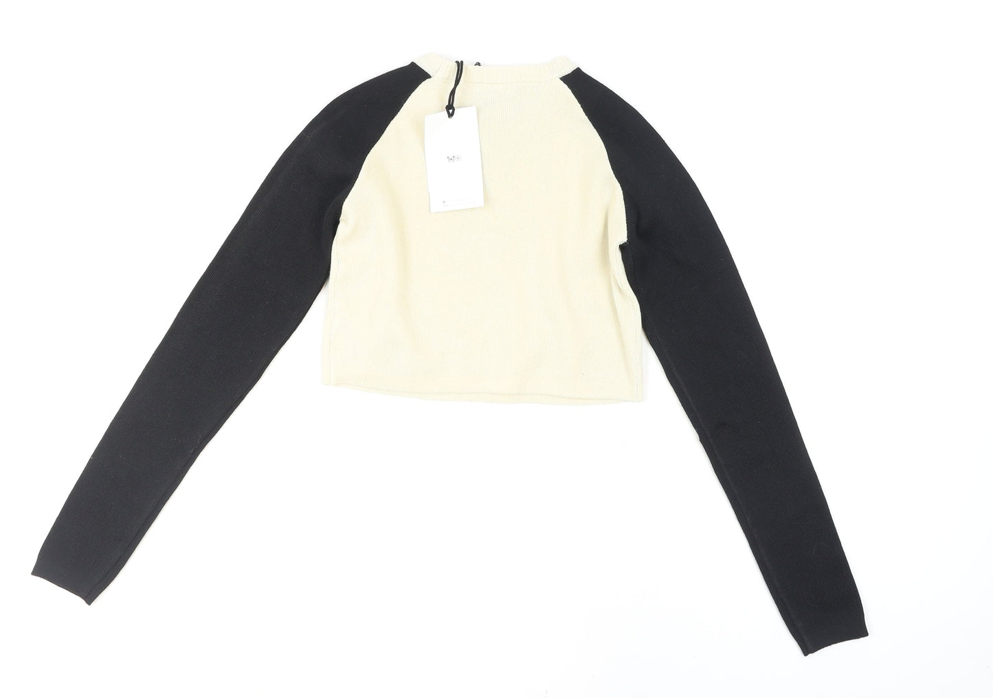 Daisy Street Women's Beige Black Cropped Raglan Star Knit Top XS
