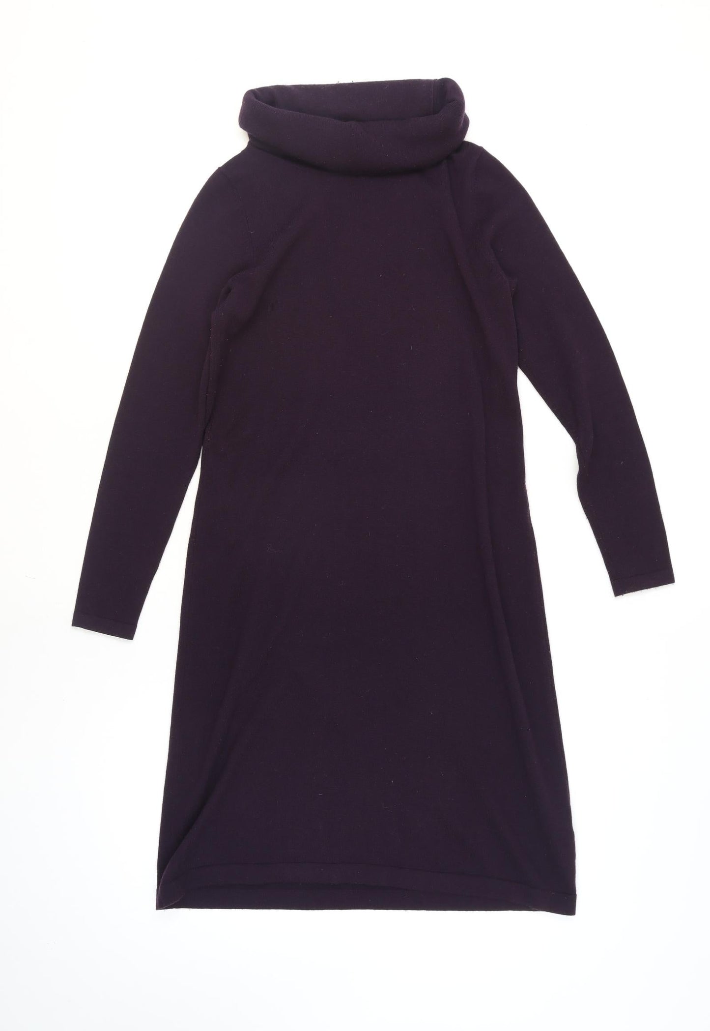 Kew Women Purple Wool Blend Roll Neck Knit Sweater Dress M