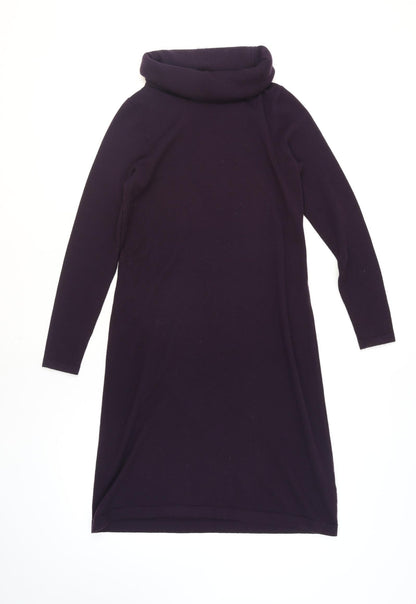 Kew Women Purple Wool Blend Roll Neck Knit Sweater Dress M