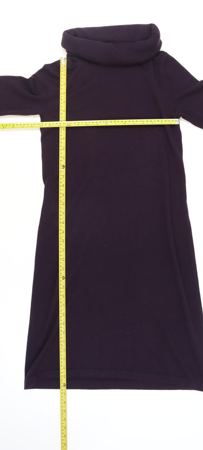 Kew Women Purple Wool Blend Roll Neck Knit Sweater Dress M