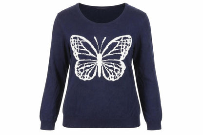 BHS Women's Blue Butterfly Cotton Long Sleeve Pullover Jumper Size 14