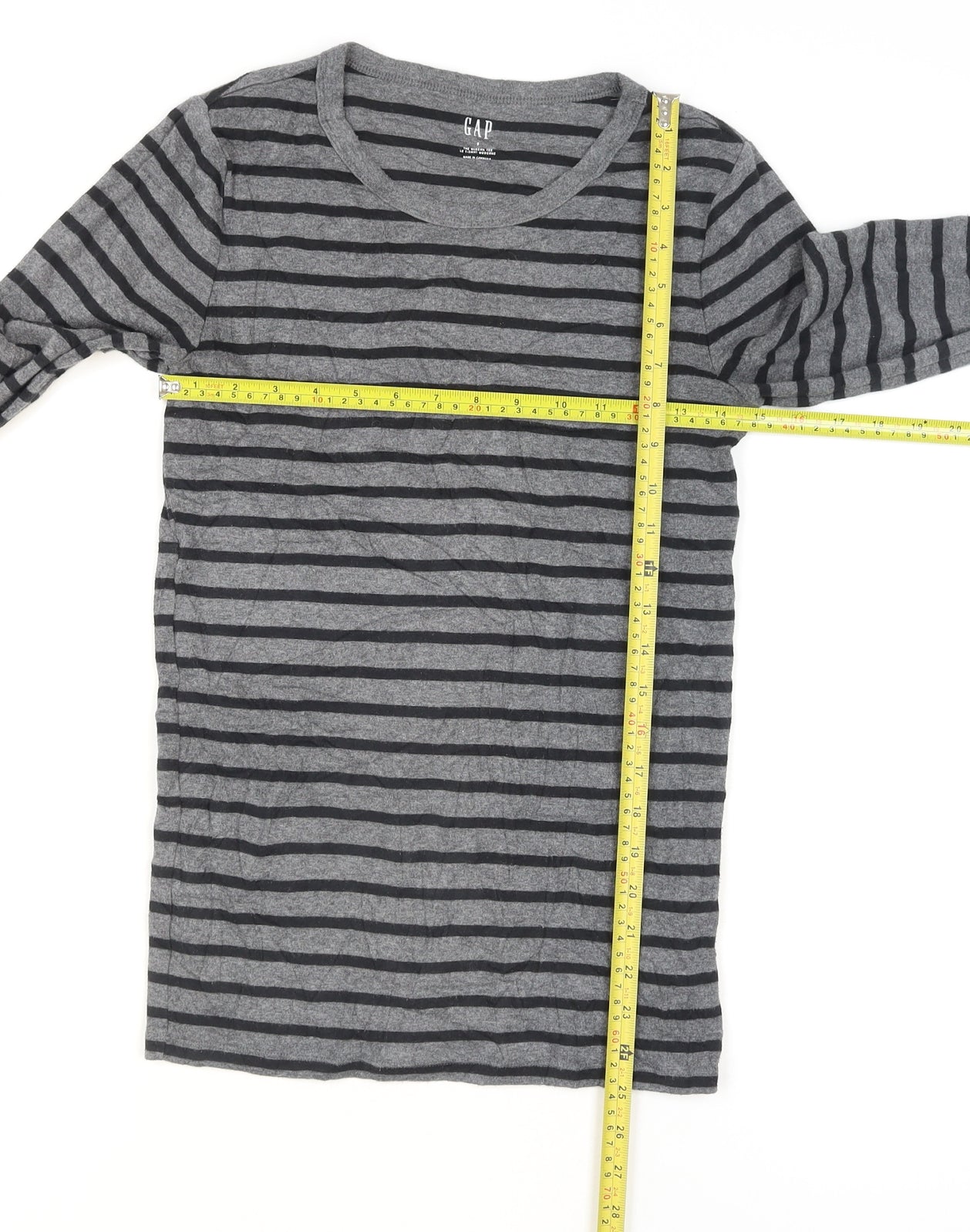 GAP Men's Grey Striped Long Sleeve Cotton Jersey Top Size S