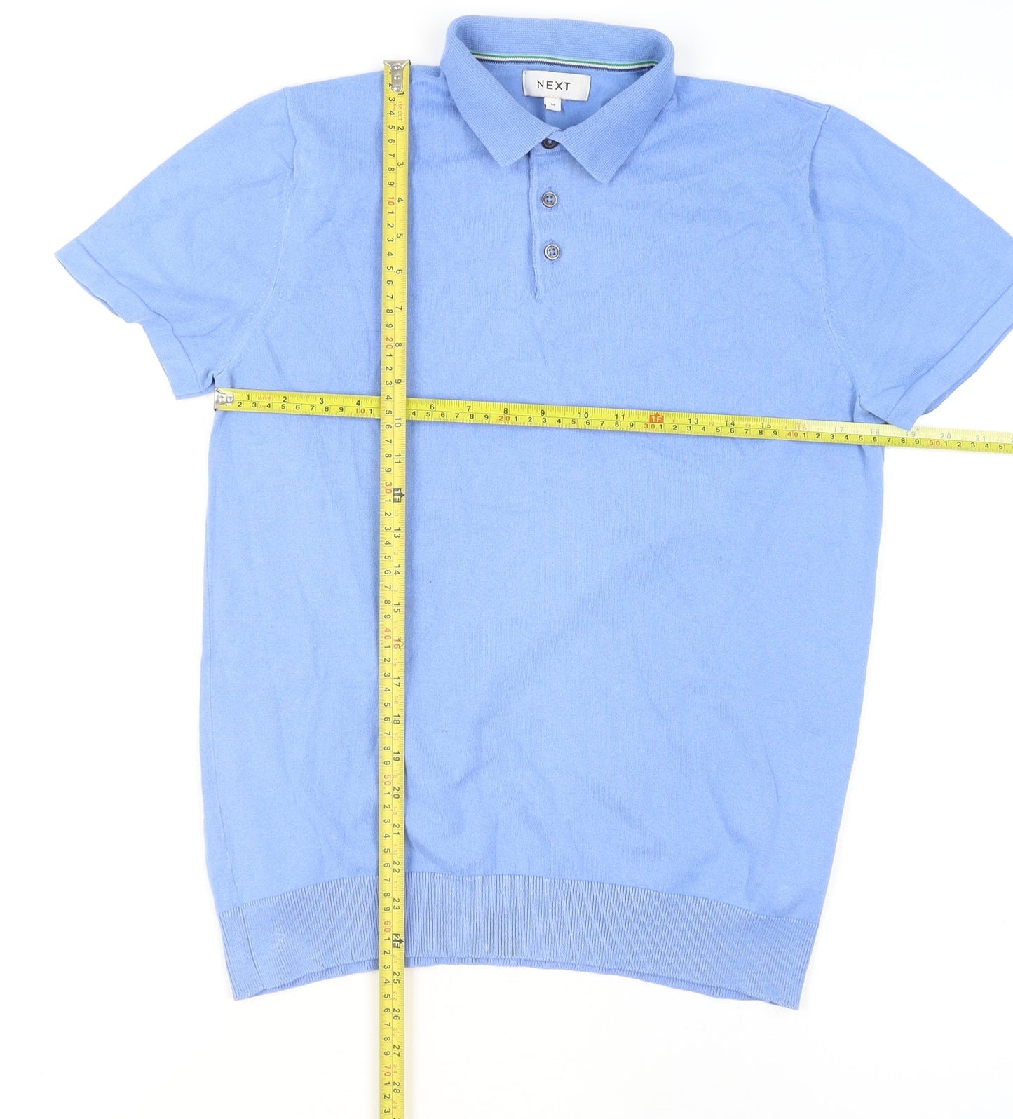 Next Men's Blue Cotton Blend Polo Shirt Size M Short Sleeve