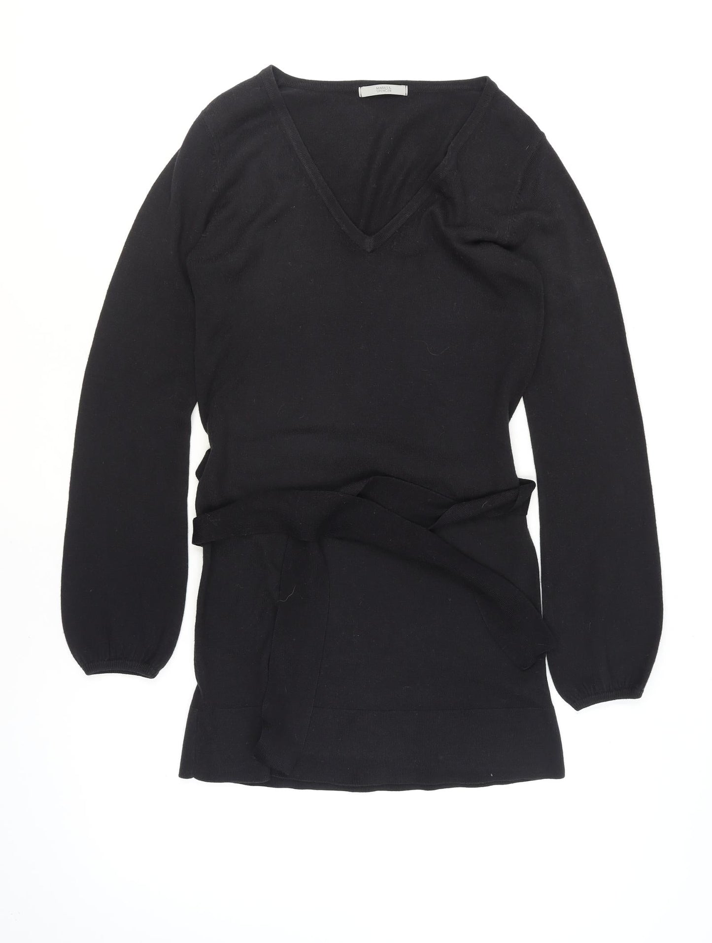 Marks and Spencer Women's Black Size 8 Knit Belted Wrap Dress