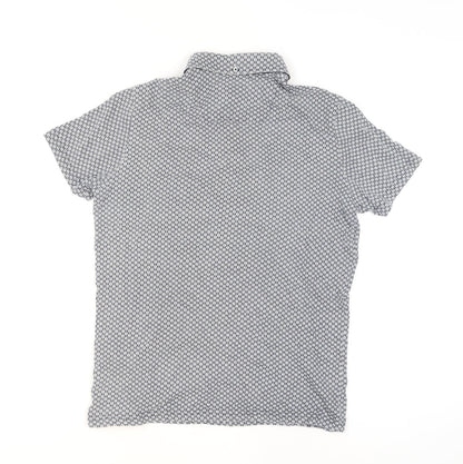 Guide London Men's Blue Geometric Button-Up Short Sleeve Shirt M