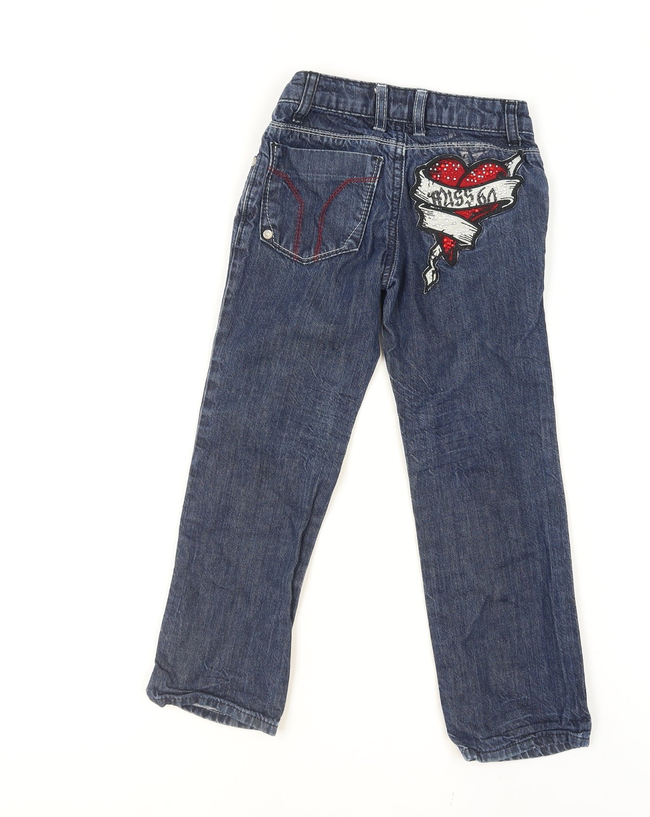 Miss Sixty Girls Blue Embroidered Straight Jeans 6 Years Cotton Denim