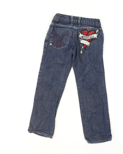 Miss Sixty Girls Blue Embroidered Straight Jeans 6 Years Cotton Denim
