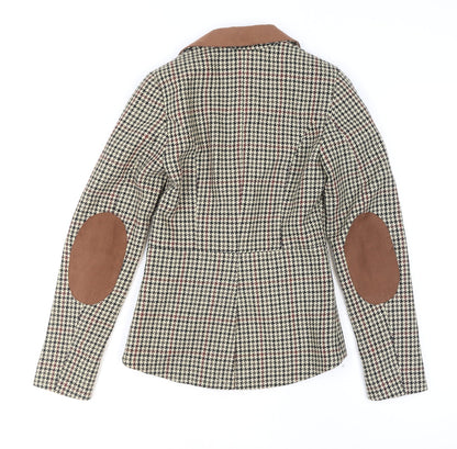 H&M Women Beige Houndstooth Wool Blend Blazer Jacket Size 4
