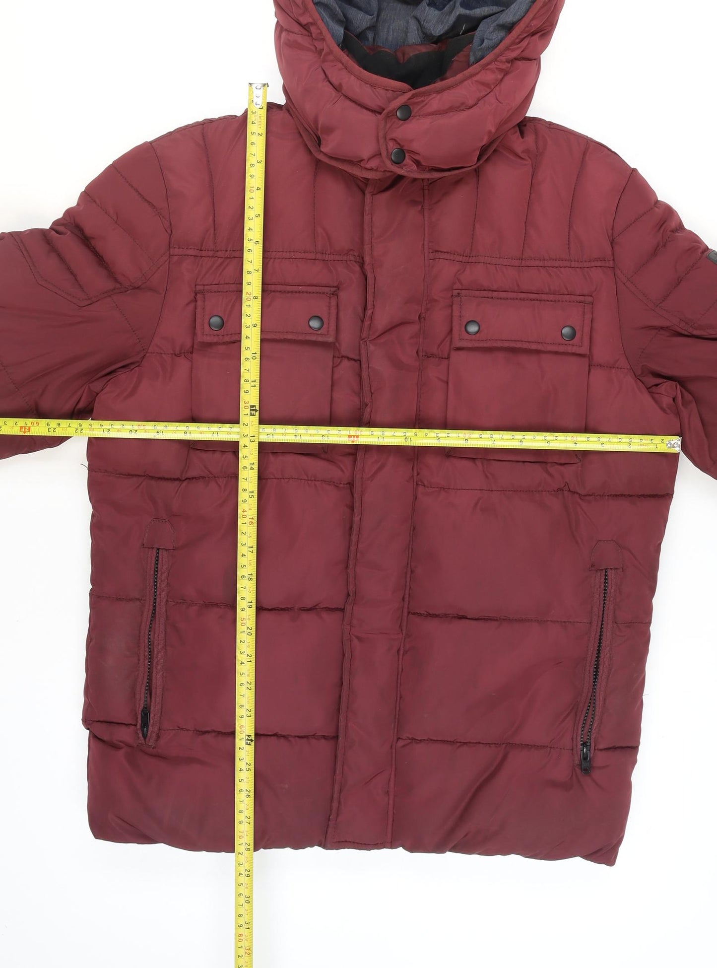 Jack & Jones Men's Red Hooded Puffer Jacket L Insulated Winter Coat