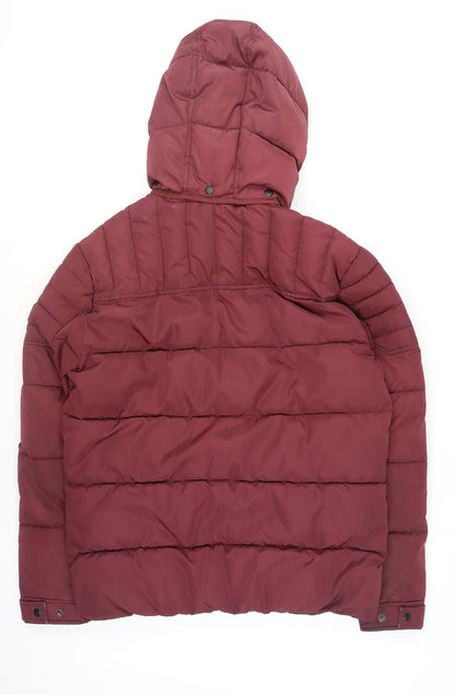 Jack & Jones Men's Red Hooded Puffer Jacket L Insulated Winter Coat