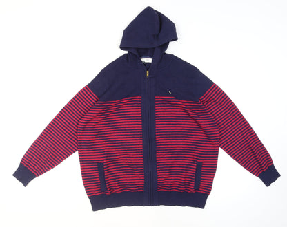 ISLE Womens Blue Red Striped Hooded Full Zip Knit Jumper Size 18-20