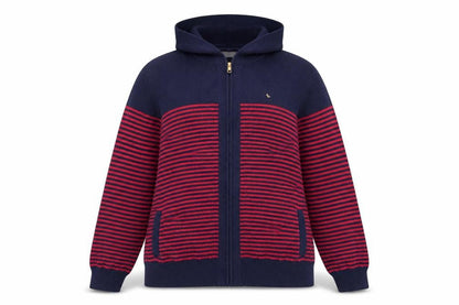 ISLE Womens Blue Red Striped Hooded Full Zip Knit Jumper Size 18-20