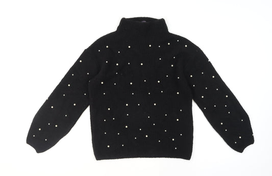 Marks and Spencer Women's Black Beaded Roll Neck Knit Jumper XS