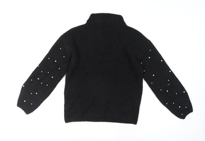 Marks and Spencer Women's Black Beaded Roll Neck Knit Jumper XS