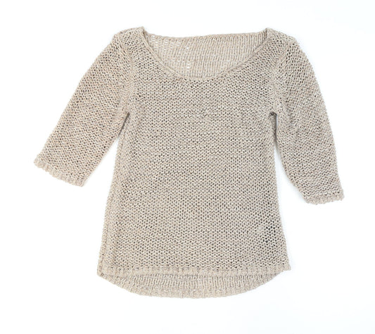 Next Women’s Beige Open-Knit Cotton Pullover Jumper Size S