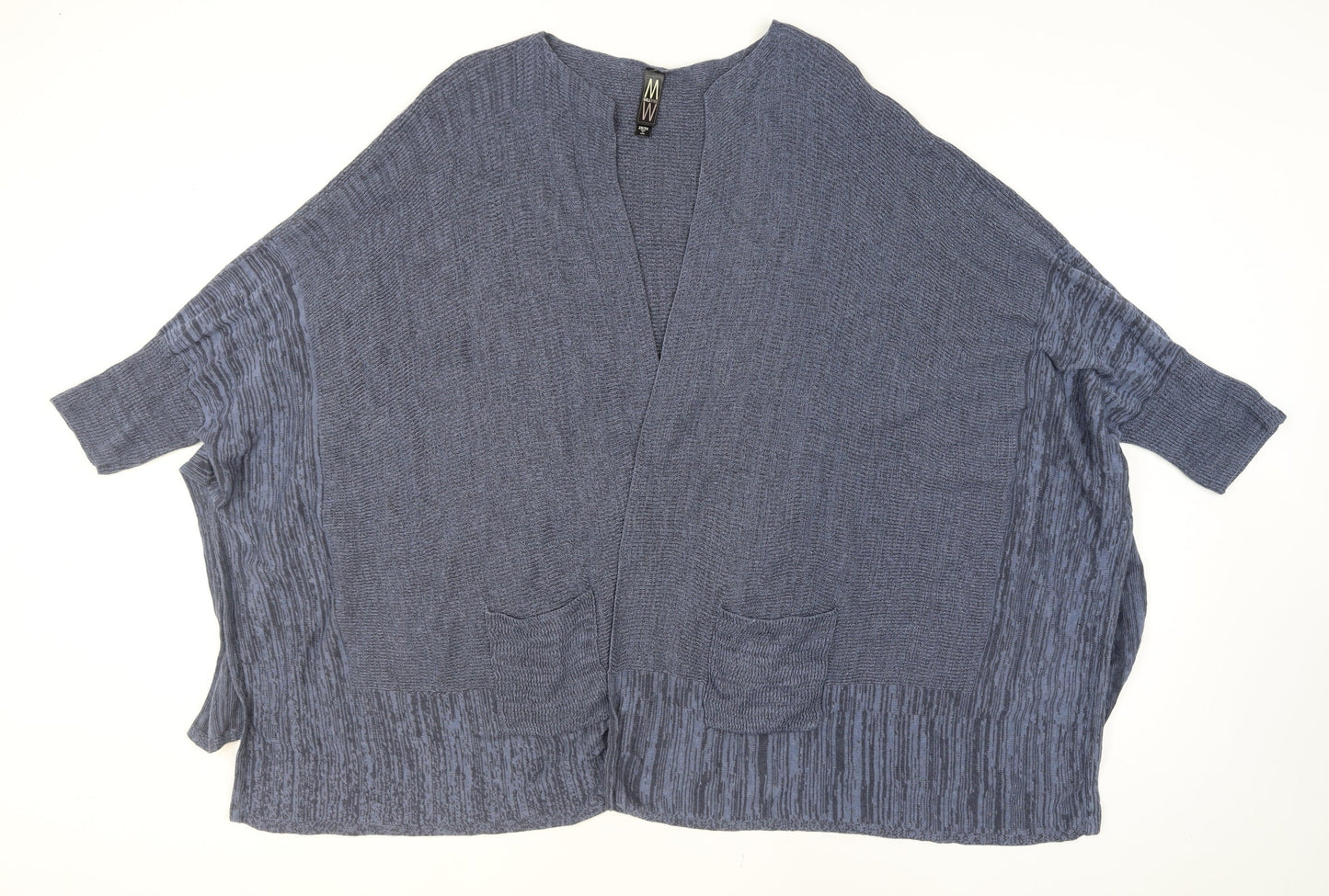 Marla Wynne Women’s Blue Linen Cotton Open Knit Plus Cardigan 2XL