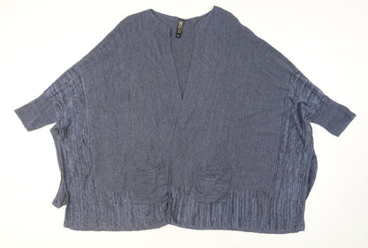 Marla Wynne Women’s Blue Linen Cotton Open Knit Plus Cardigan 2XL