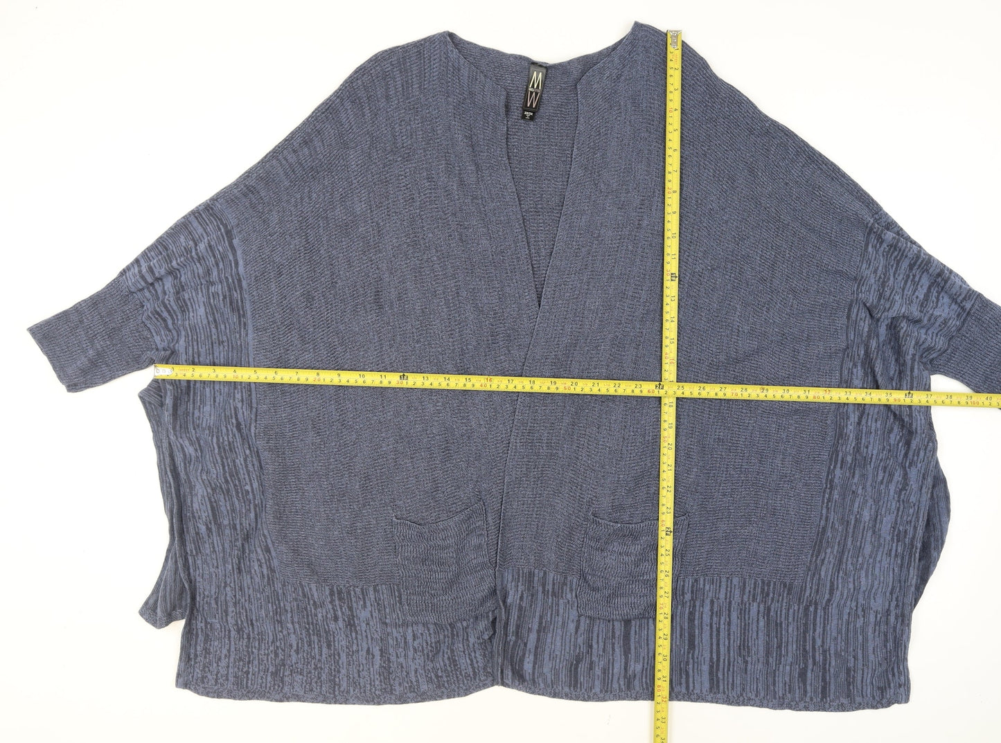 Marla Wynne Women’s Blue Linen Cotton Open Knit Plus Cardigan 2XL