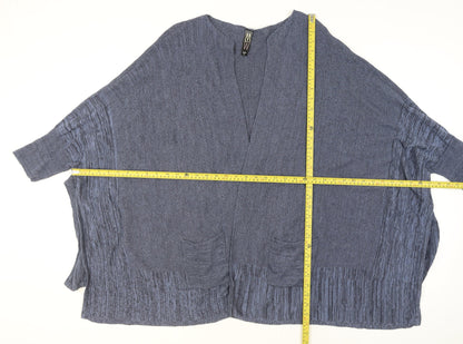 Marla Wynne Women’s Blue Linen Cotton Open Knit Plus Cardigan 2XL