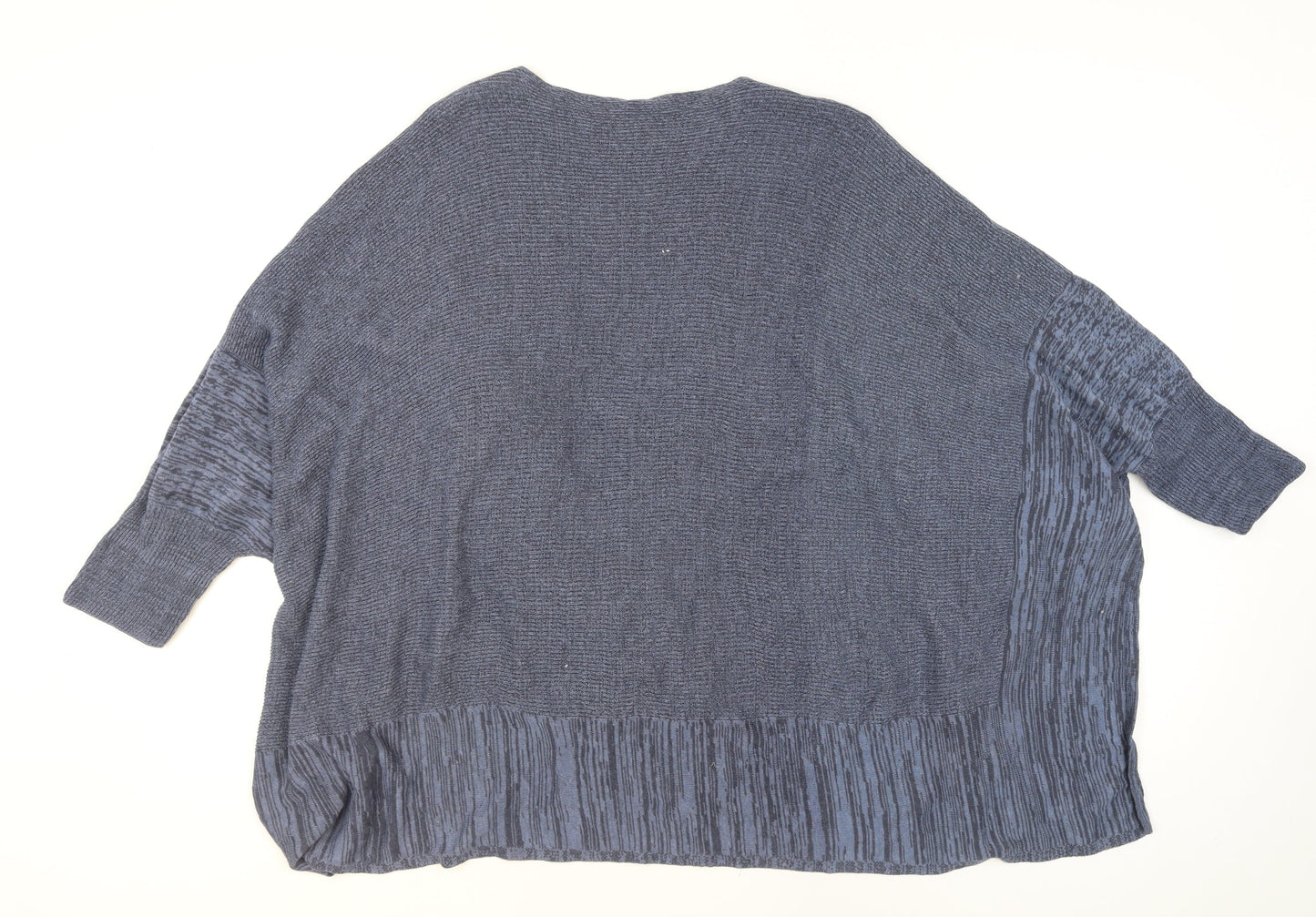 Marla Wynne Women’s Blue Linen Cotton Open Knit Plus Cardigan 2XL