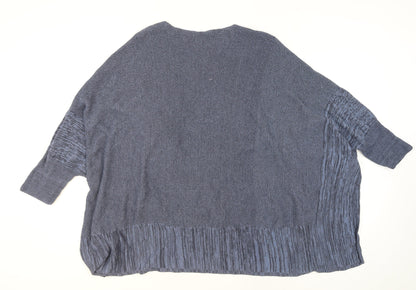 Marla Wynne Women’s Blue Linen Cotton Open Knit Plus Cardigan 2XL