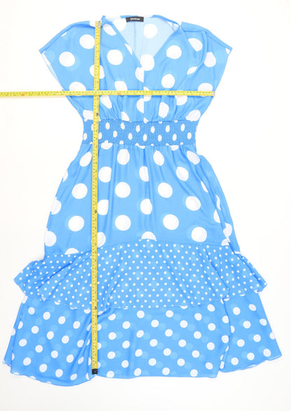 Kaleidoscope Women's Blue Polka Dot Strapless Bodycon Dress Size 14