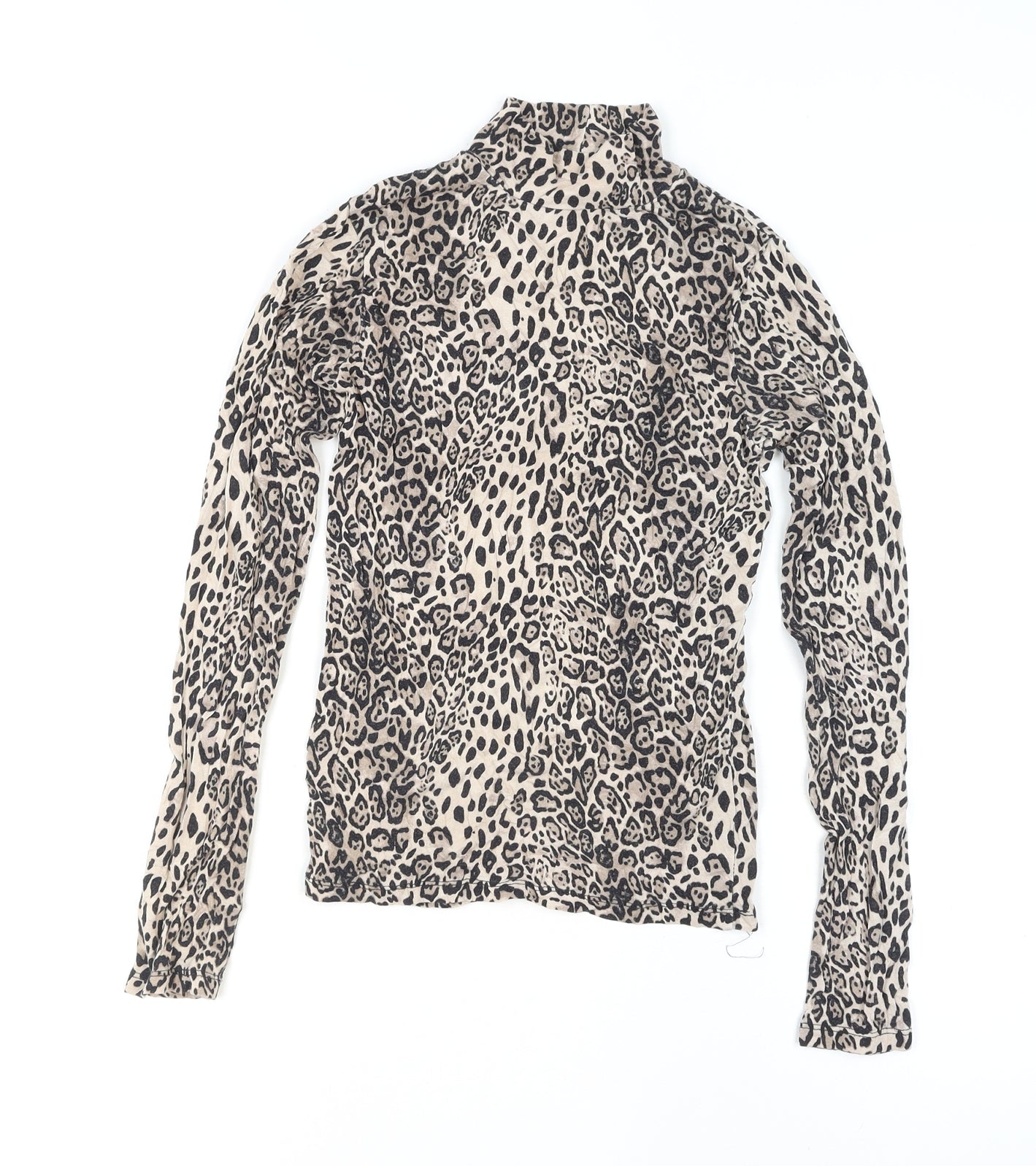 Select Womens Beige Leopard Print Long Sleeve High Neck Top Size S