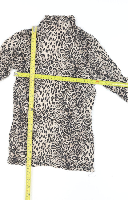 Select Womens Beige Leopard Print Long Sleeve High Neck Top Size S