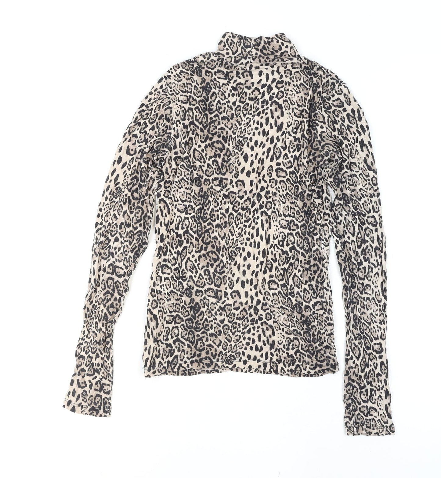 Select Womens Beige Leopard Print Long Sleeve High Neck Top Size S