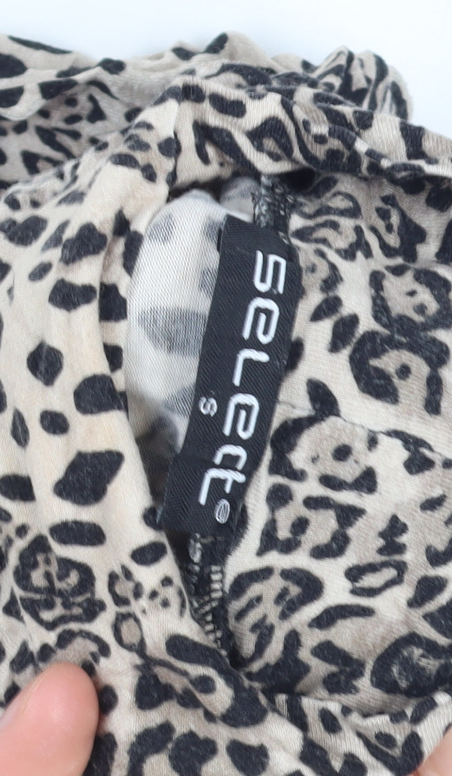 Select Womens Beige Leopard Print Long Sleeve High Neck Top Size S
