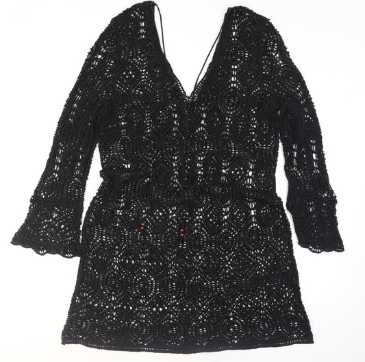 Next Women’s Black Crochet Cotton Tunic XL Long Sleeve V-Neck