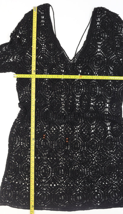 Next Women’s Black Crochet Cotton Tunic XL Long Sleeve V-Neck