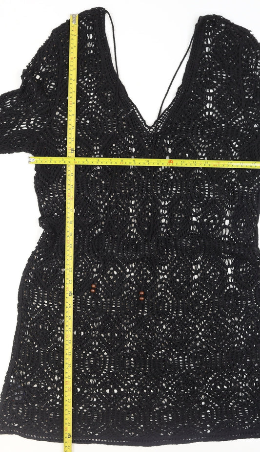 Next Women’s Black Crochet Cotton Tunic XL Long Sleeve V-Neck