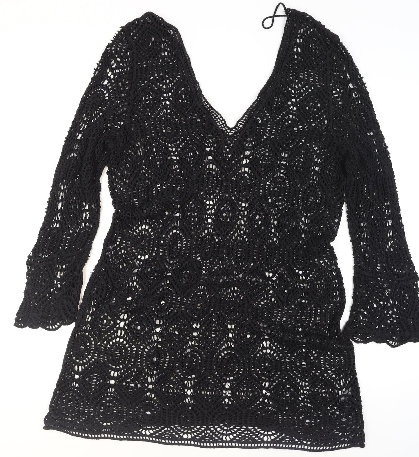 Next Women’s Black Crochet Cotton Tunic XL Long Sleeve V-Neck