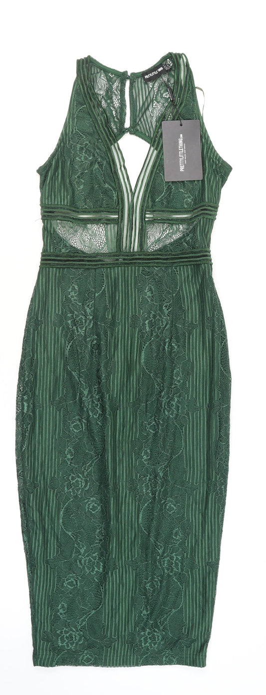 PrettyLittleThing Women’s Green Lace Bodycon Midi Dress Size 10
