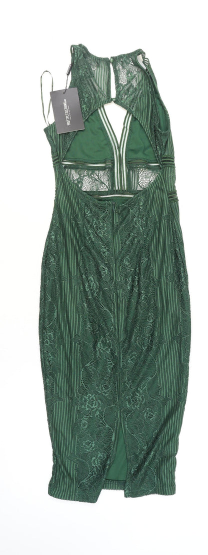 PrettyLittleThing Women’s Green Lace Bodycon Midi Dress Size 10
