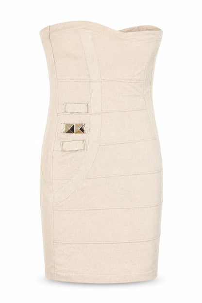 Lipsy Women’s Beige Strapless Bodycon Dress Size 12 Party Wear