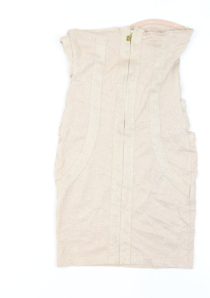 Lipsy Women’s Beige Strapless Bodycon Dress Size 12 Party Wear