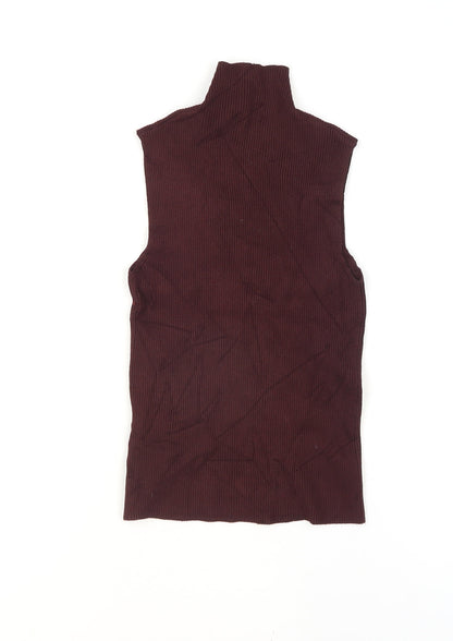 ZARA Women Brown Mock Neck Sleeveless Knit Tank Top Size 8