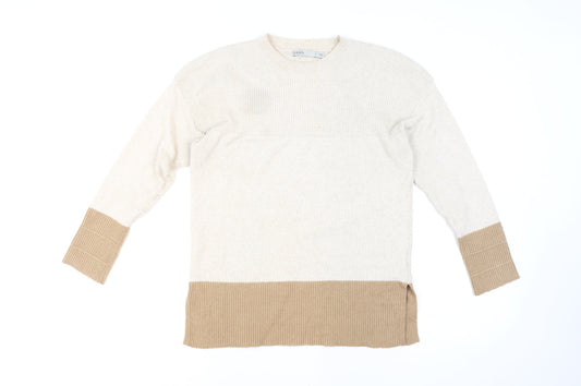Additional front view of Oasis unisex beige small pullover knit crew neck jumper