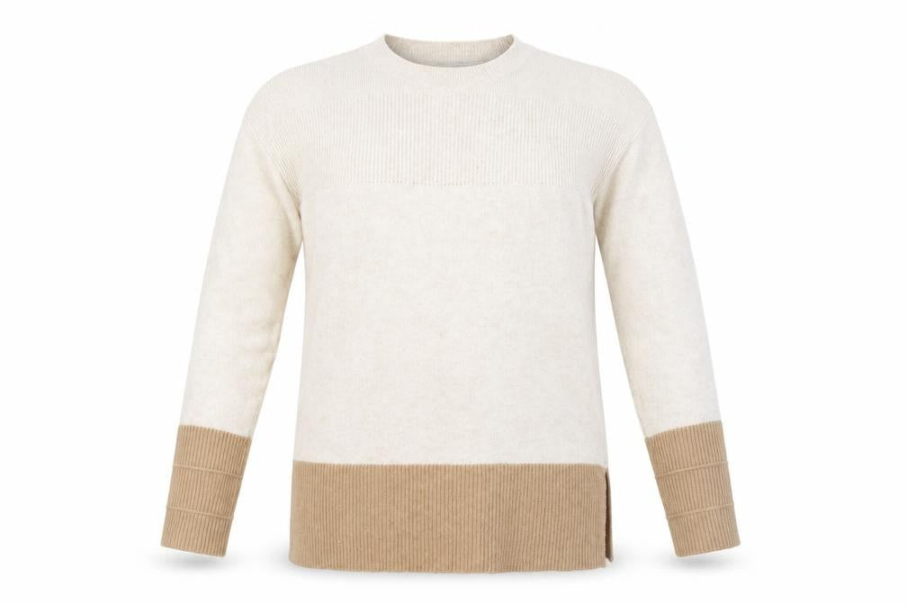 Front view of Oasis unisex beige small pullover knit crew neck jumper