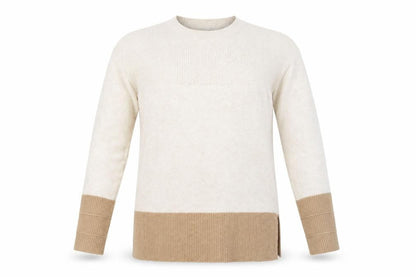 Front view of Oasis unisex beige small pullover knit crew neck jumper