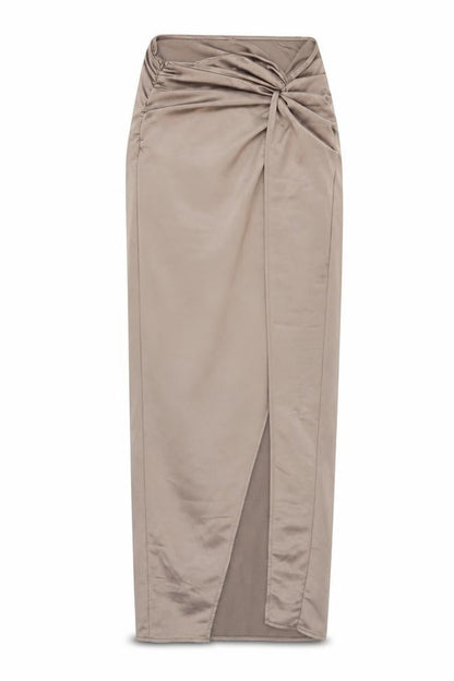 PRETTYLITTLETHING Women’s Brown Satin Ruched Midi Bodycon Dress UK 8
