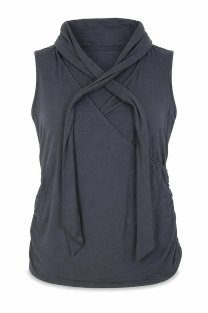 Look Women's Black Jersey Wrap Sleeveless Cowl Neck Tank Top Size 18
