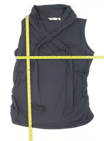 Look Women's Black Jersey Wrap Sleeveless Cowl Neck Tank Top Size 18