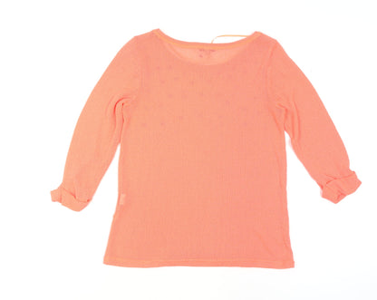 River Island Women's Orange Studded Knit 3/4 Sleeve T-Shirt Size 8