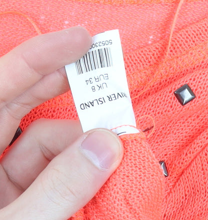 River Island Women's Orange Studded Knit 3/4 Sleeve T-Shirt Size 8